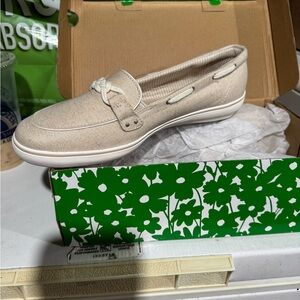 Women's Cream Canvas Loafers